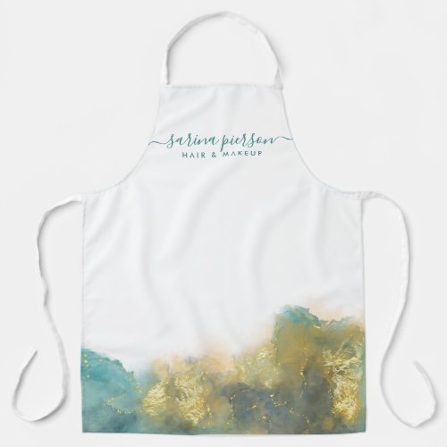 Teal and Gold Modern Art Liquid Watercolor Ink Apron