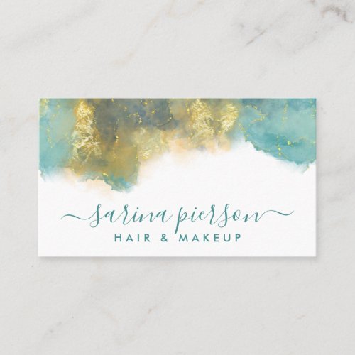 Teal And Gold Modern Art Liquid Watercolor Ink Business Card
