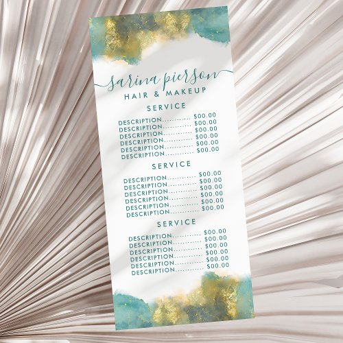 Teal And Gold Modern Art Watercolor Ink Price Rack Card