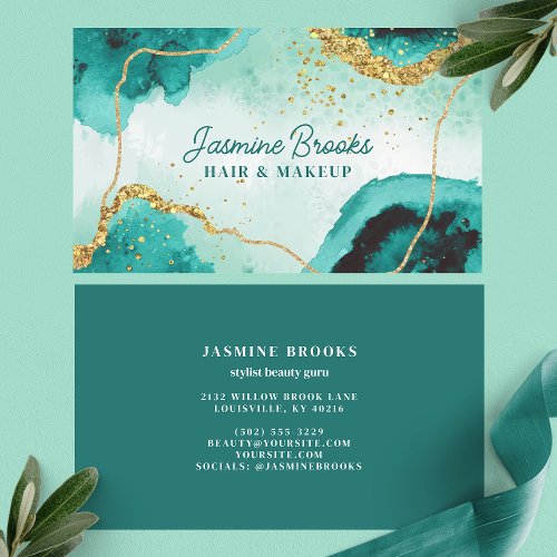 Teal And Gold Modern Glitter Business Card