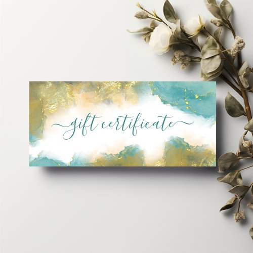 Teal And Gold Modern Liquid Ink Gift Certificate