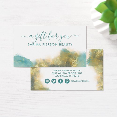 Teal And Gold Modern Liquid Watercolor Gift Card