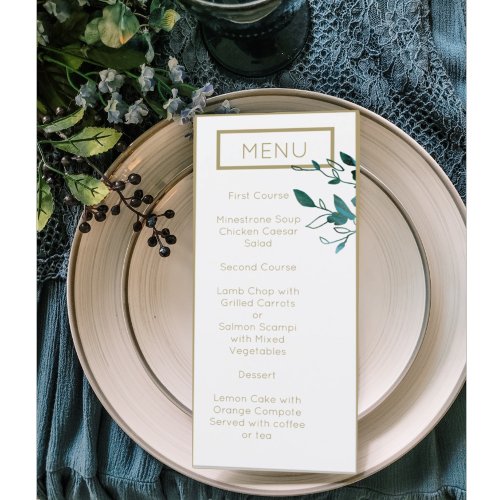 Teal and Gold Modern Minimalist Wedding Menu