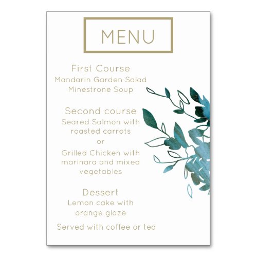 Teal and Gold Modern Minimalist Wedding Menu Table Table Number
