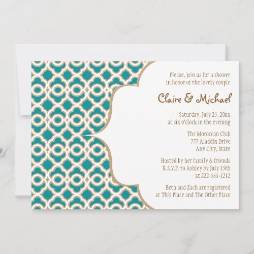 Teal and Gold Moroccan Couples Wedding Shower Invitation