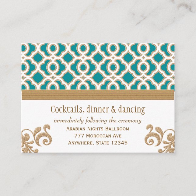 Teal and Gold Moroccan Reception Enclosure Card (Front)