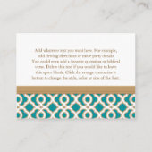 Teal and Gold Moroccan Reception Enclosure Card (Back)