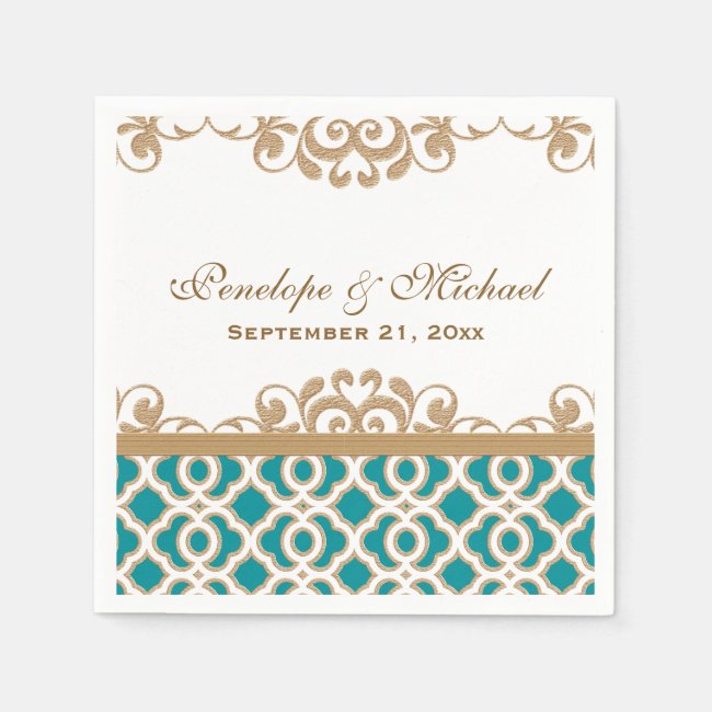 Teal and Gold Moroccan Wedding Napkin