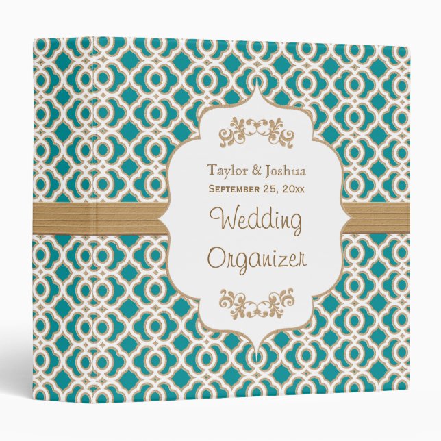 Teal and Gold Moroccan Wedding Organizer Binder (Front/Spine)