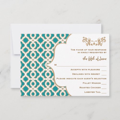 Teal and Gold Moroccan Wedding Response Cards