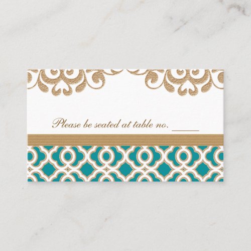 Teal and Gold Moroccan Wedding Table Place Place Card