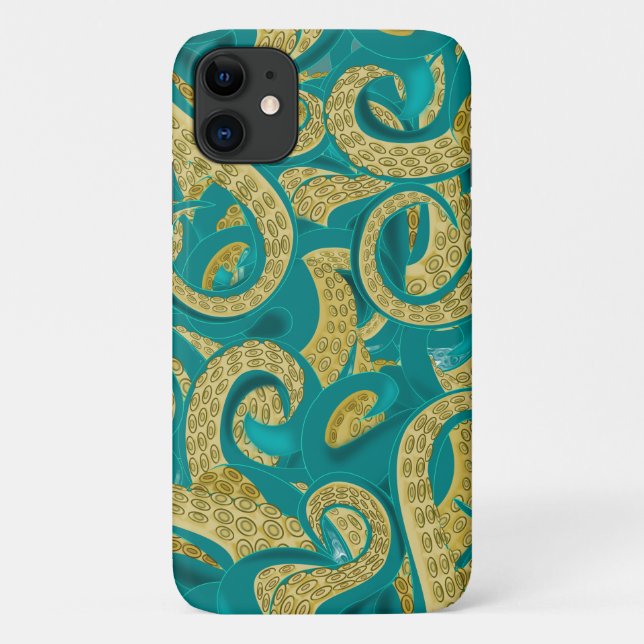 Teal and Gold Octopus iPhone Case (Back)