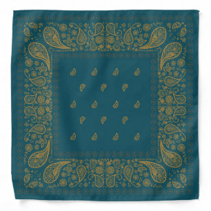 Teal and Gold Paisley Design Bandana
