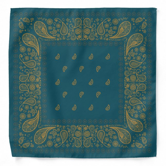 Teal and Gold Paisley Design Bandana (Front)