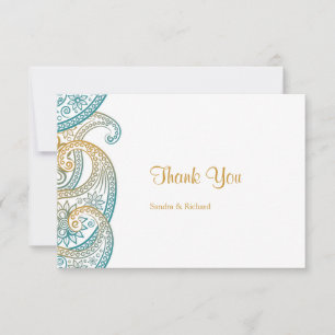 Teal and Gold Paisley Traditional Indian Wedding Thank You Card