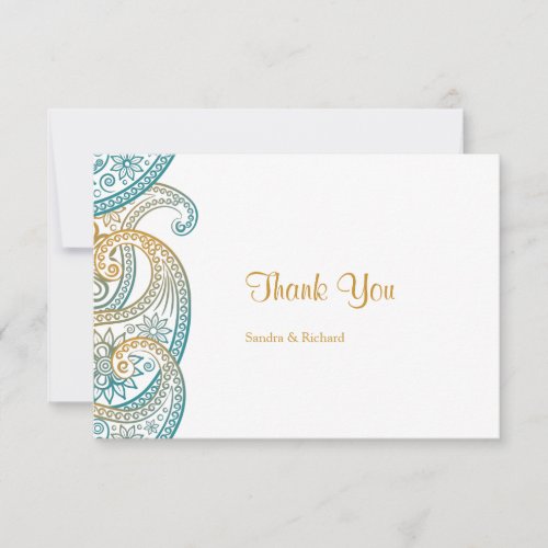 Teal and Gold Paisley Traditional Indian Wedding Thank You Card