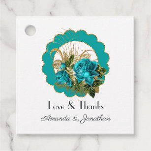 Teal and Gold Paris Art Deco Roses Wedding Favor Tags