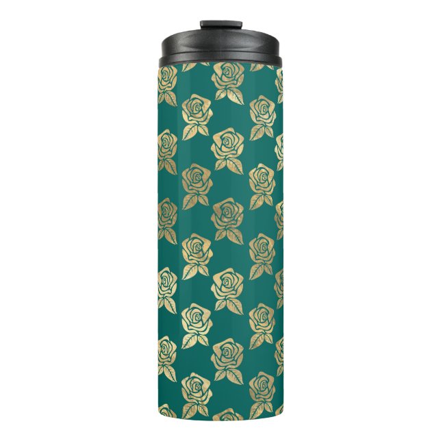 Teal and Gold Roses Thermal Tumbler (Front)