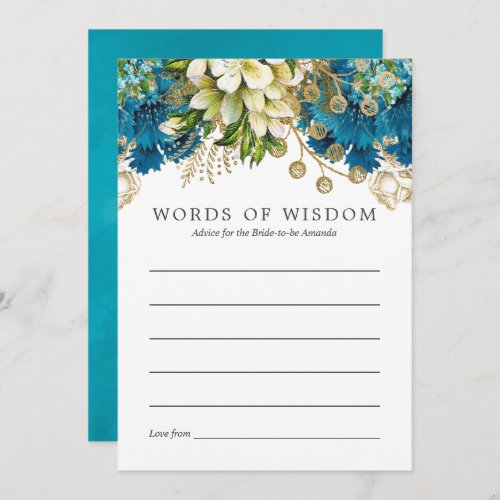 Teal and Gold Shabby Bridal Shower Bride Advice Invitation