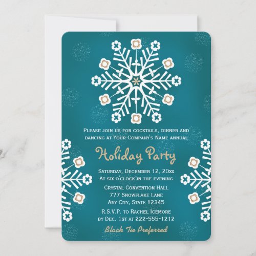 Teal and Gold Snowflake Corporate Holiday Party Invitation