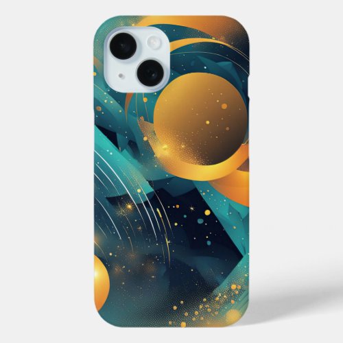 Teal and Gold Sphere Abstract  iPhone 15 Case