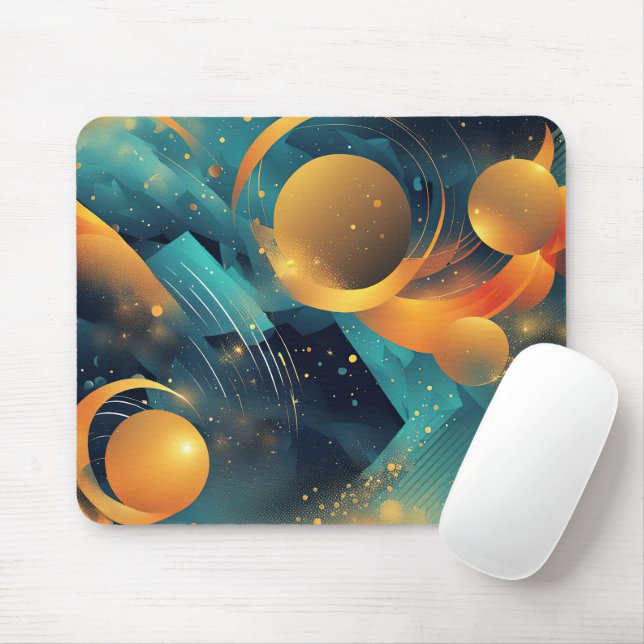 Teal and Gold Sphere Abstract  Mouse Pad (With Mouse)