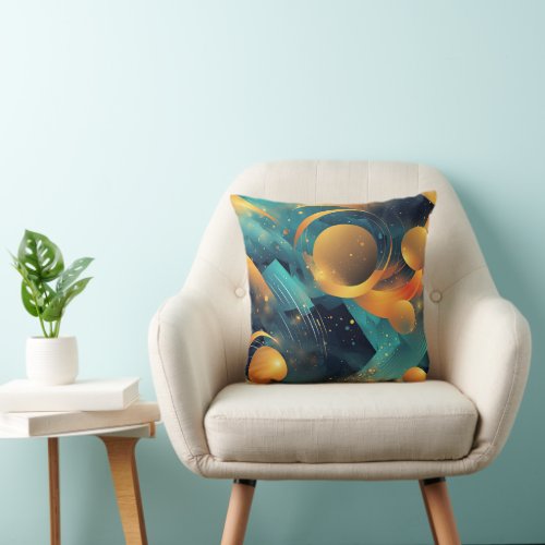 Teal and Gold Sphere Abstract  Throw Pillow