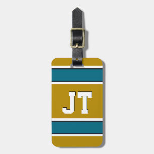 Teal and Gold Sport Stripes Monogram Luggage Tag
