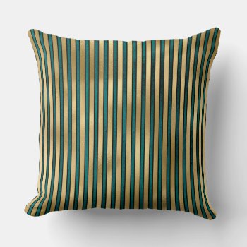 Teal And Gold Striped And Floral Pillow by JLBIMAGES at Zazzle
