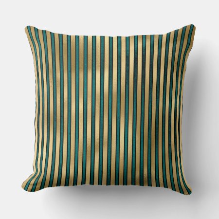 Teal And Gold Striped And Floral Pillow