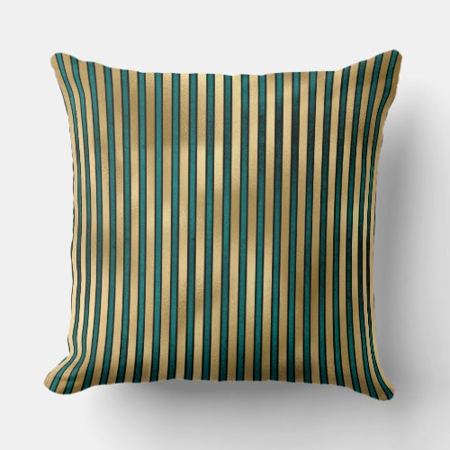 TEAL AND GOLD STRIPED AND FLORAL PILLOW