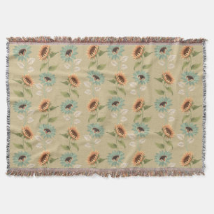 Teal and Gold Sunflower Throw Blanket