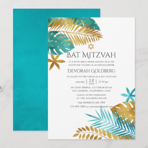 Teal and Gold Tropical Beach Bat Mitzvah
