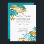Teal and Gold Tropical Beach Bat Mitzvah Invitation<br><div class="desc">Teal - turquoise and gold watercolor tropical foil foliage bat mitzvah invitation designed to be quickly and easily customized to your event specifics.</div>