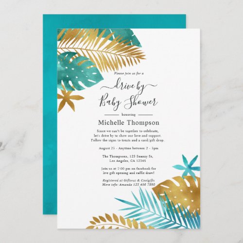 Teal and Gold Tropical Drive By Shower Invitation