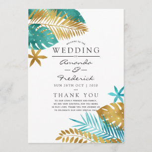 Teal and Gold Tropical Wedding Program