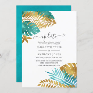 Teal and Gold Tropical Wedding Update Invitation
