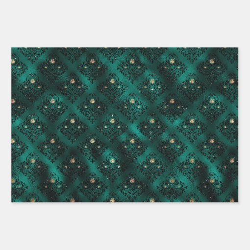 Teal and Gold Vintage Damask Wrapping Paper Sheets Zazzle