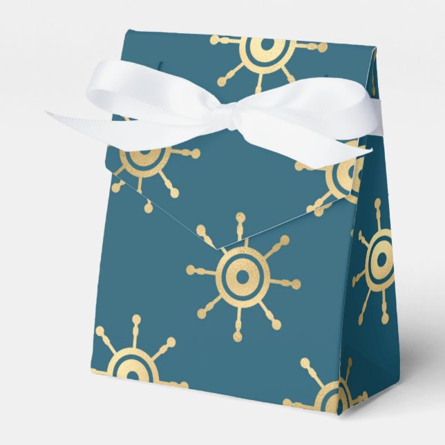 Teal and Gold Vintage Nautical Favor Boxes (Front Side)