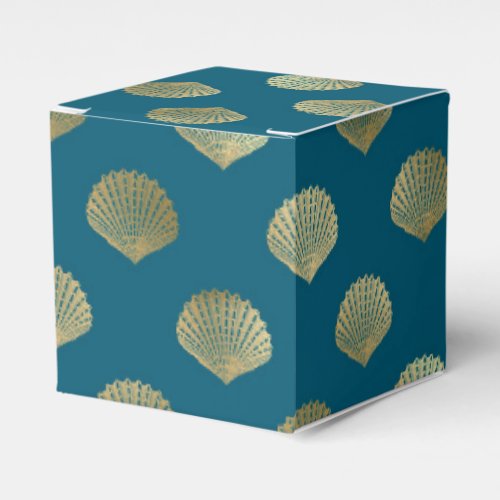 Teal and Gold Vintage Nautical Shells Favor Boxes