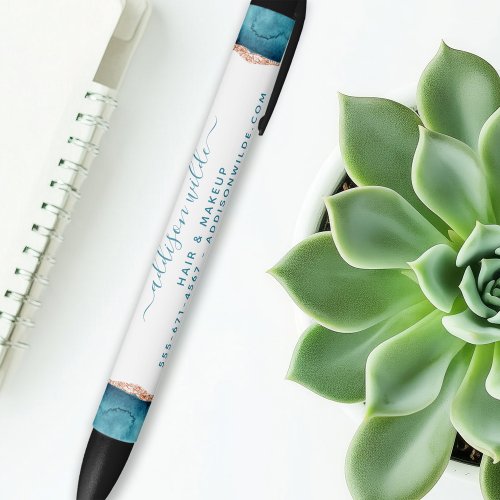 Custom Pens 15 Teal And Gold Watercolor Business Black Ink Pen