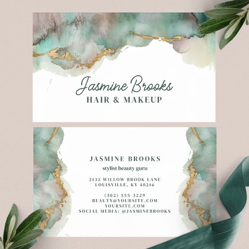 Teal And Gold Watercolor Business Card