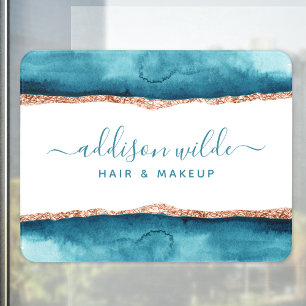 Teal And Gold Watercolor Business Door Sign