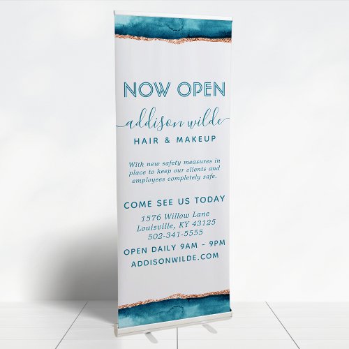 Teal And Gold Watercolor Business Retractable Banner