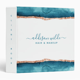 Teal And Gold Watercolor Client Business 3 Ring Binder