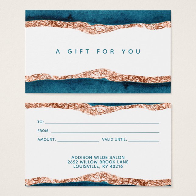 Teal And Gold Watercolor Gift Card (Front & Back)