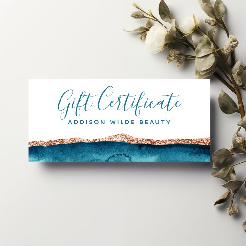 Teal And Gold Watercolor Gift Certificate