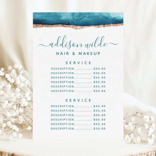 Teal And Gold Watercolor Service Price Menu