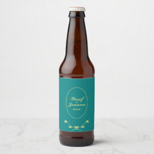 Teal and Gold Wedding Beer Bottle Label