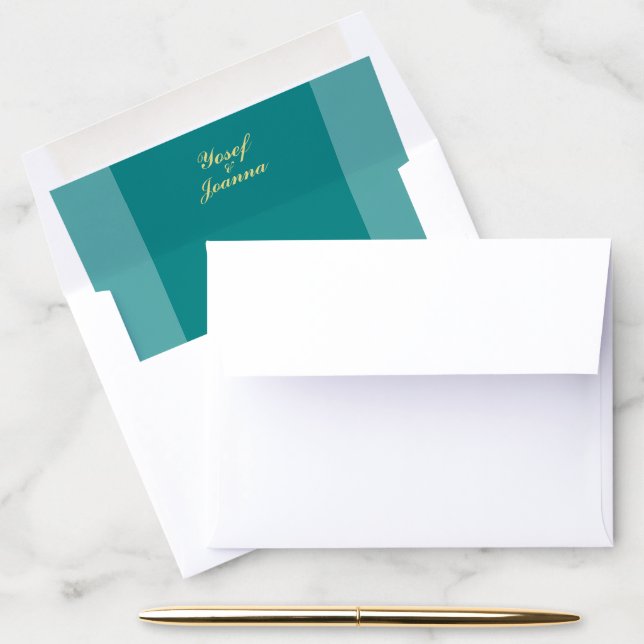 Teal and Gold Wedding Couple Envelope Liner (Desk)